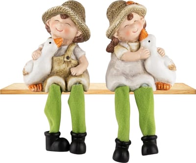 Dekoratief | Kindje m/eend m/hangbeentjes, resina, 7x5x11cm, set van 2 stuks | A240149