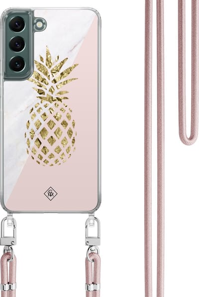 Casimoda® hoesje met koord - Geschikt voor Samsung S22 - Ananas - Afneembaar koord - TPU/polycarbonaat - Roze