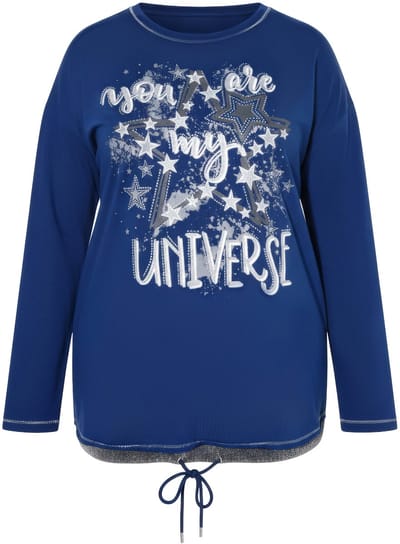 Angel of Style - Dames - Sweatshirt loose fit Universe-print zoom met trekkoord - Donkerblauw - Maat 42