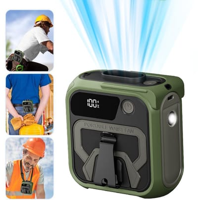 Draagbare heupventilator, riemclipventilator onder shirt met 5 snelheden, heupventilatoren met clip voor handsfree koeling, shirtventilatoren met led-display, voor kamperen op de werkplek in de buitenlucht - Groen