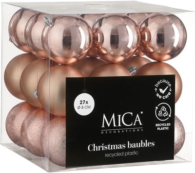 Mica Decorations Kerstballen Set - 27 Stuks - Ø8 cm - Onbreekbaar - Roze
