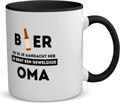 Akyol - bier, nu ik je aandacht heb je bent een geweldige oma koffiemok - theemok - zwart - Oma - de beste oma - verjaardagscadeau - verjaardag - cadeau - cadeautje voor oma - oma artikelen - kado - geschenk - gift - 350 ML inhoud