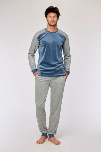 Woody pyjama jongens/heren velours - blauwgrijs - 252-10-QRM-V/189 - maat L