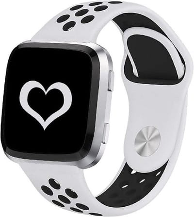 By Qubix - Compatible Fitbit bandje - geschikt voor Fitbit Versa 1 / 2 & Lite sportbandje - Maat: Large - Wit + Zwart Smartwatchbandje bandje Armband Polsband Strap Band Watchband