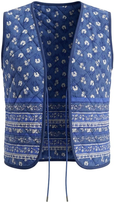 Ulla Popken - Dames - Doorgestikte bodywarmer bloemen strikbandje mouwloos - Atlantisch blauw - Maat 46+