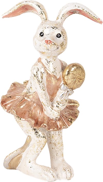 Clayre & Eef Decoratie Beeld Konijn 14 cm Beige Goudkleurig Kunststof