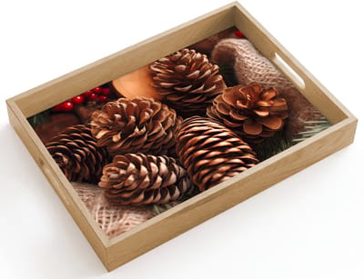 Dienblad hout 40x30 cm - Schootdienblad - Dennenappels - Boom - Winter - Natuur - Bruin - Borrelplank rechthoek - Plateau dienbladen