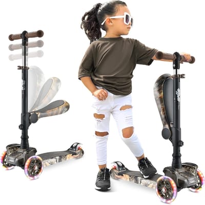 Kinderstep Drie Wielen - Opvouwbare Scooter - Buiten Spelen - Leun-om-te-sturen Technologie - Verstelbaar 64-86.5 cm - Real Tree