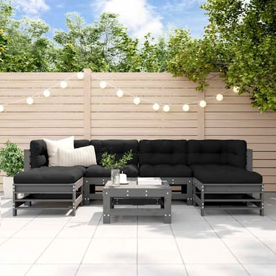 vidaXL - 7-delige - Loungeset - met - kussens - massief - hout - grijs