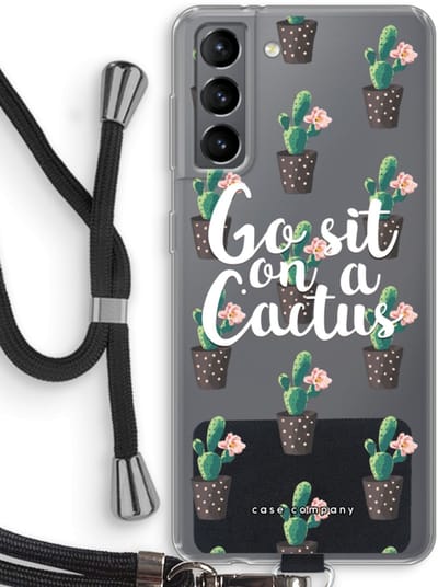 Case Company® - Hoesje met koord geschikt voor Samsung Galaxy S21 hoesje met Koord - Cactus quote - Telefoonhoesje met Zwart Koord - Bescherming aan alle Kanten en Over de Schermrand