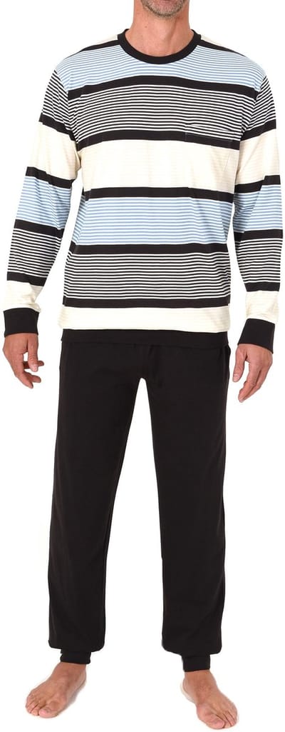 Lange Normann herenpyjama met manchetten in een gestreepte look - ook in grote maten