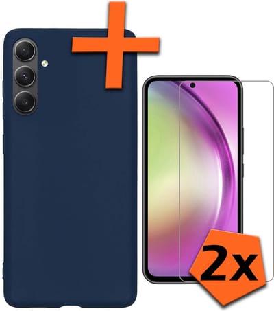 Hoes - Met 2x Screenprotector - Geschikt voor Samsung Galaxy A54 - Sterk & Shockproof - Back Cover - Siliconen Case - Telefoon Hoes - Donkerblauw
