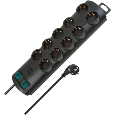 Primera-Line stekkerdoos 10-voudig zwart 2m H05VV-F 3G1,5 de stopcontacten zijn schakelbaar per 5 *FR*