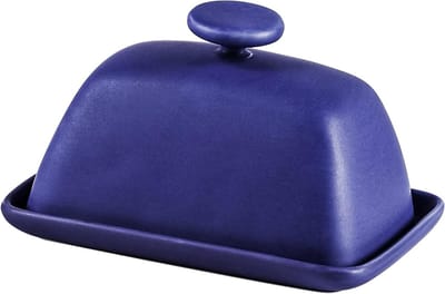 Ceramische Botervloot met Deksel voor Oppervlakte, Ideaal voor Botervoorraad, 6.3″ Lang - 4.1″ Breed - Matt Paars en Stijlvol Design