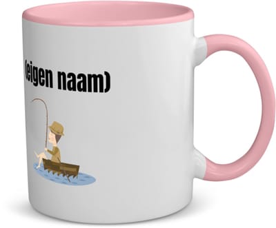 Akyol - visser in een bootje met eigen naam koffiemok - theemok - roze - Vissen - liefhebber van vissen - iemand die houdt van vissen - verjaardag - cadeau - kado - geschenk - 350 ML inhoud