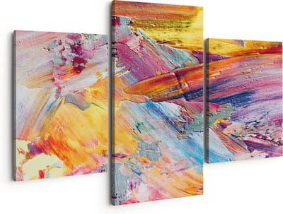 Artaza Canvas Schilderij Drieluik Abstracte Kunst - Aquarel Gemengde Kleuren - 150x120 - Groot - Foto Op Canvas - Canvas Print