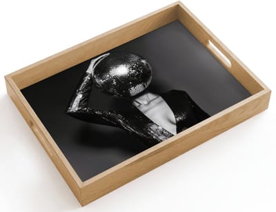 Dienblad hout 40x30 cm - Schootdienblad - Discobal - Gezicht - Glamour - Zwart - Borrelplank rechthoek - Plateau dienbladen