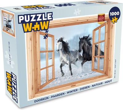 Puzzel Doorkijk - Paarden - Winter - Dieren - Natuur - Hout - Legpuzzel - Puzzel 1000 stukjes volwassenen