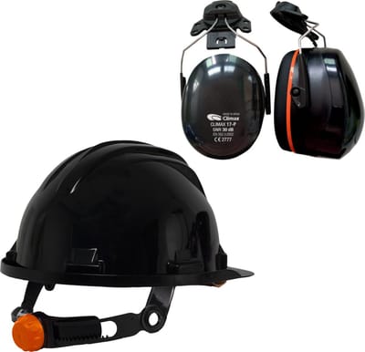 Veiligheidshelm RG5 met Oorkappen - Zwart - Verstelbaar met Draaiknop - Oorkappen helm – Gehoorbescherming