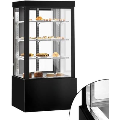 GGM Gastro Kühl- & Kuchenvitrine - 1000mm - Doppelverglasung - mit 3 Ablagen & Spiegelfront - Schwarz Zwart