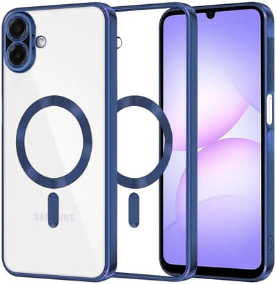 Hoesje geschikt voor Samsung Galaxy A07 4G - Techsuit Luxury Crystal Back Cover - Geschikt voor MagSafe - Transparant/Donkerblauw
