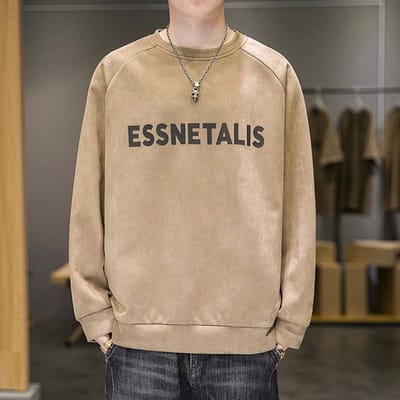 Suède Trui Heren Lente Hong Kong Stijl Trend Merk Ins Losvallend en Veelzijdig Koppel Casual Top Trend XXXL gray