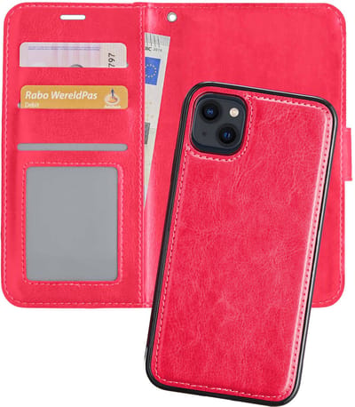 Hoes - 2 in 1 - Geschikt voor Apple iPhone 13 Mini - Met Uitneembare Hard Cover - Bookcase - Wallet Case - Met Pasjeshouder - Book Case - Uitneembaar - Pashouder - Kunstleer - Donkerroze