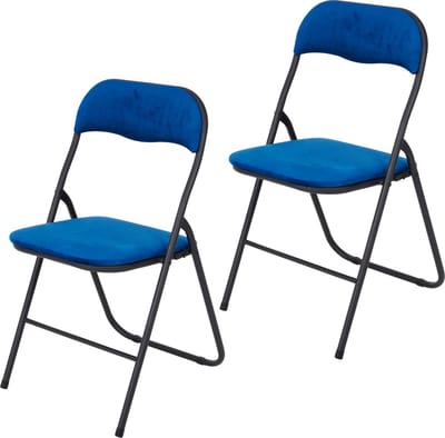 Infinity Goods Klapstoelen - Set van 2 - Vouwstoelen - Fluweel - Eettafelstoelen - Opklapbare Stoelen - 43 x 47 x 80 CM - Stoelen - Blauw