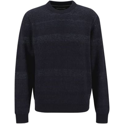 Fynch-Hatton Trui O-Neck Rib Cotton Wool Blend Navy / male
