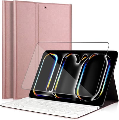 Hoes met toetsenbord geschikt voor iPad Pro 11 inch 2024 - Screen Protector GlassGuard - Keyboard Book Case Cover Hoesje Rose & Screenprotector