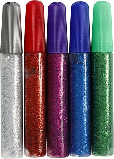 Glitterlijm, diverse kleuren, 5x10 ml/ 1 doos