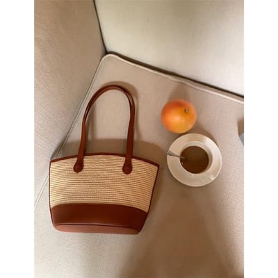 Nouveaux Sacs d'Été pour Femmes Grande Capacité Épaule Unique Sacs Fourre-Tout Aisselle Sacs Tressés en Paille Niche Rétro Tendance pour Femmes brown