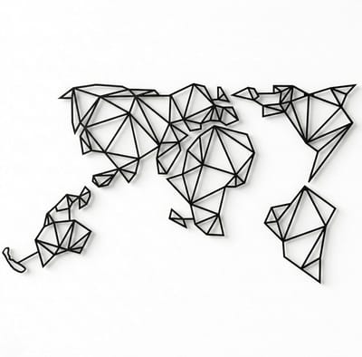 Metalen Wereld Kaart - Wanddecoratie Metaal - Woonkamer Decoratie - Geometrisch Design - 226 x 126 cm - Zwart