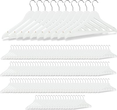 150 kledinghanger hout - broekhanger - klerenhanger - draaibare haak - wit