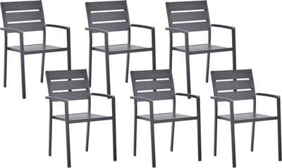 VERNIO - Tuinstoel set van 6 - Zwart - Kunsthout/Aluminium