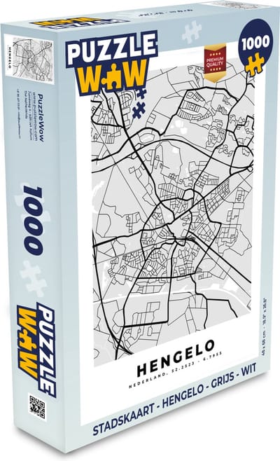 Puzzel Stadskaart - Hengelo - Grijs - Wit - Legpuzzel - Puzzel 1000 stukjes volwassenen - Plattegrond