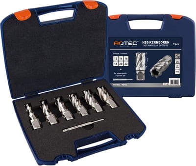 Rotec HSS-XE kernborenset, 7-delig, incl. uitwerpstift, ø12, 14, 16, 18, 20 en 22