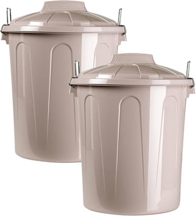 Plasticforte afvalemmer - 2x - beige - 21L - kunststof - H42 cm - met deksel - prullenbak/afvalbak