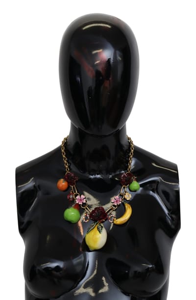 Dolce & Gabbana Fruit Pendant Flower Crystal DG Logo Gold Brass Women's Necklace