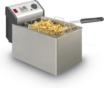 FRITEL Frituurpan - Profi 4605 - Professionele Friteuse met Antistofdeksel - Olie + Vast Vet - Koude Zone - Uniek Dubbel Verwarmingselement - 3200W - 8 liter