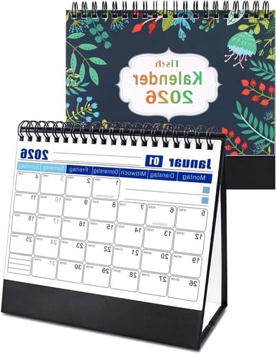 Maandkalender 2026 met Takenlijst en Feestdagen, Compacte Bureaukalender voor Thuis en Kantoor, 20.5 x 18.5 cm, Donkergroen, Perfect voor Organisatie en Planning