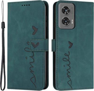 Coverup Hoesje - Geschikt voor Motorola Edge 50 Fusion Hoesje - Coverup Smile Book Case - Groen