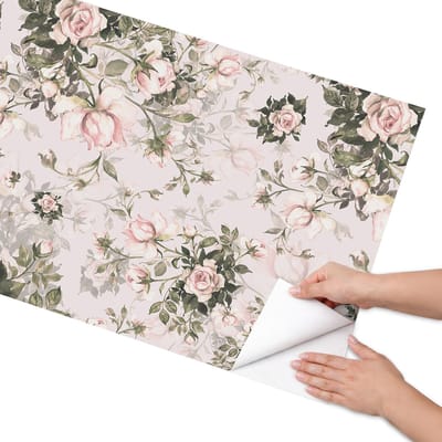 Coloray Meubel Wrap Folie - Roze Meubelfolie - 65x130 cm - Decoratiefolie Zelfklevend Vintage bloemen - Meubelfolie Zelfklevend - Klassiek Meubelfolie - Wrapfolie Keuken - Wanddecoratie - Bloemen en planten