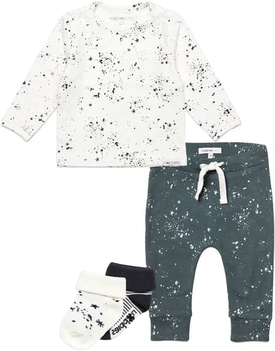 Noppies - Kledingset - 4 delig - Broek Jos Dark Slade - Shirt Gale Snow - 2 paar sokjes - Maat 74