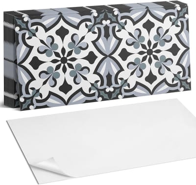 Coloray Plaktegels - Stijlvol plantenpatroon Zelfklevende Wandtegels - 40 cm x 20 cm - Zwart Plaktegels - 10 stuks - Rechthoek PVC Tegels - Plaktegels Badkamer - Vloertegels Zelfklevend - Vinyltegels Vloer Zelfklevend - Portugese Tegels