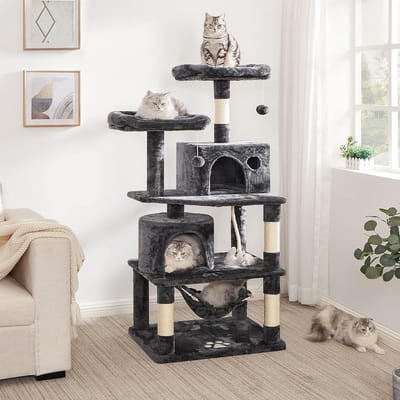 Hoppa! - Kattenboom - Multi-Level met Voerbak - Antraciet - 60 x 50 x 145 cm