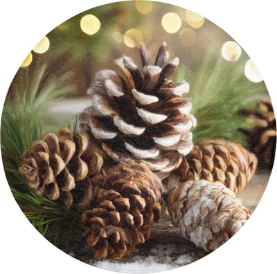 Badmat rond 70x70 cm - Antislip - Dennenappels - Kerstsfeer - Bruin - Groen - Badmatten voor badkamer - Badkamermat - Douchemat - Ronde badkamer mat