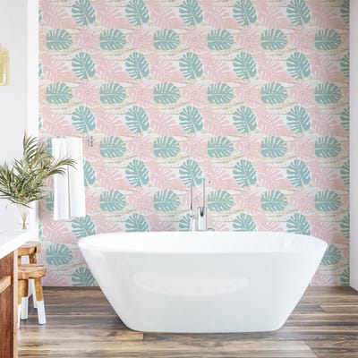ABAKUHAUS Blush roze aftrekbare en zelfklevende behang voor thuis, zelfklevende woonkamerkeuken accent, 33cm x 90cm, wit en meerkleurig