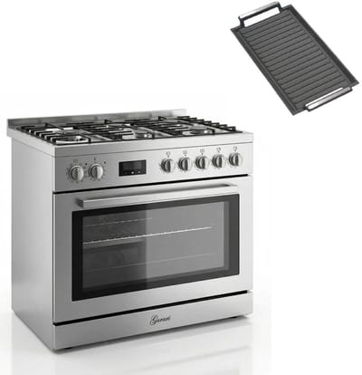 Gasfornuis Roestvrij staal Gas Elektro Fornuis 90 cm 126 L Aardgas Fl.Gas 4 Kw WOK, Zelfreinigend GCH E 818 X+Grillplaat