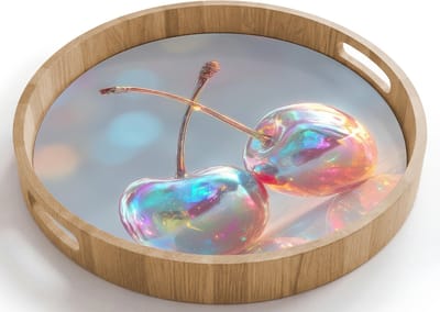 Dienblad rond 40x40 cm - Schootdienblad hout - Kersen - Glanzend - Regenboogkleur - Borrelplank rechthoek - Plateau houten dienbladen